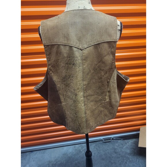 Vintage Diamond Leathers Vest Men's Sz 50 Brown Biker Cowboy Western Made In USA - Picture 6 of 9